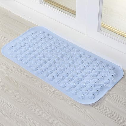 Queenly Bath Mat - Large Non Slip Bathtub & Shower Mat - Extra Long 15.5 x 31.5 Inch Bathroom Mats for Tub Nonslip Anti Slip Bathmats (Sky Blue)