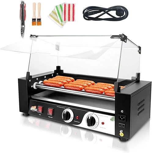Miniatura 8 de Máquina de rodillo para perros calientes de 1000 W, máquina de cocina comercial de doble control de temperatura con bandeja de goteo extraíble de