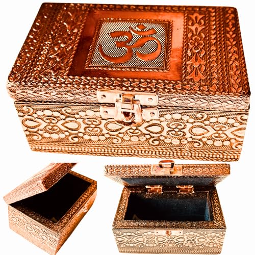 Esthelar Select Caja Joyero Decorativo con Tapa OM. Organizador de Pequeños Tesoros como anillos de boda, pulseras, colgantes, pendientes, collares. Almacenaje Tallado a Mano. Cofre Decorado