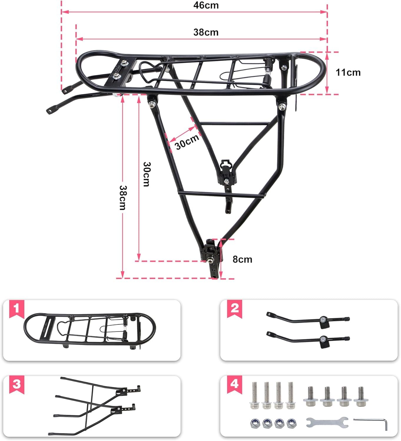 Fahrradgepäckträger Einstellbare Gepäckträger Touring Gepäckträger Hinten Fahrrad-Gepäckträger passt für 26”-29“/700c Rennräder Citybike