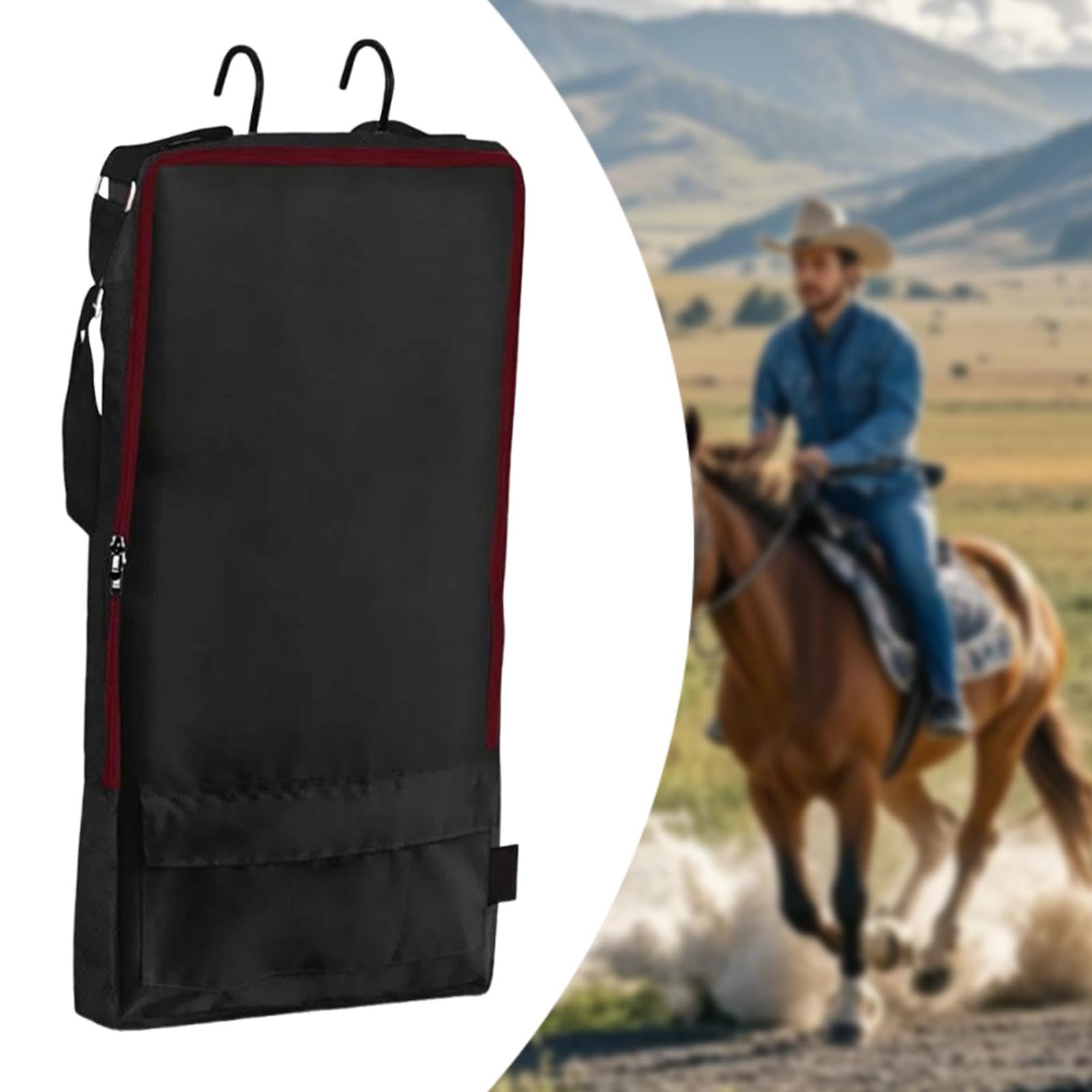 kowaku Bridle Bag,with 3 Prong Tack Rack Spacious Organizer Horse Tack Carry Bag, Horse Bridle Bag, for Harness, Bits, Headstalls, Black