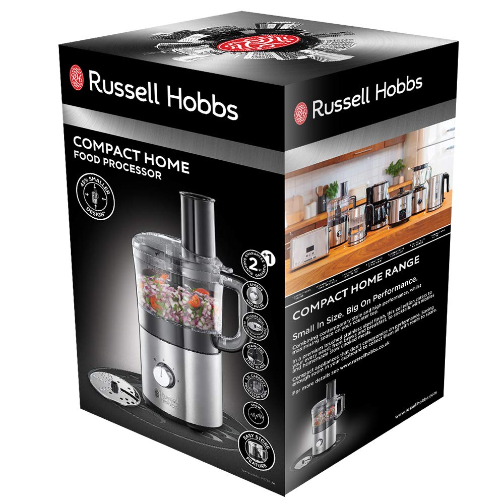 Russell Hobbs Küchenmaschine Multi [Zerkleinern/Schneiden/Raspeln] kompakter Food Processor (platzsparendes Design, 1.2l spülmaschinenfeste Rührschüssel, Edelstahlscheibe, Zerkleinerer) 25280-56