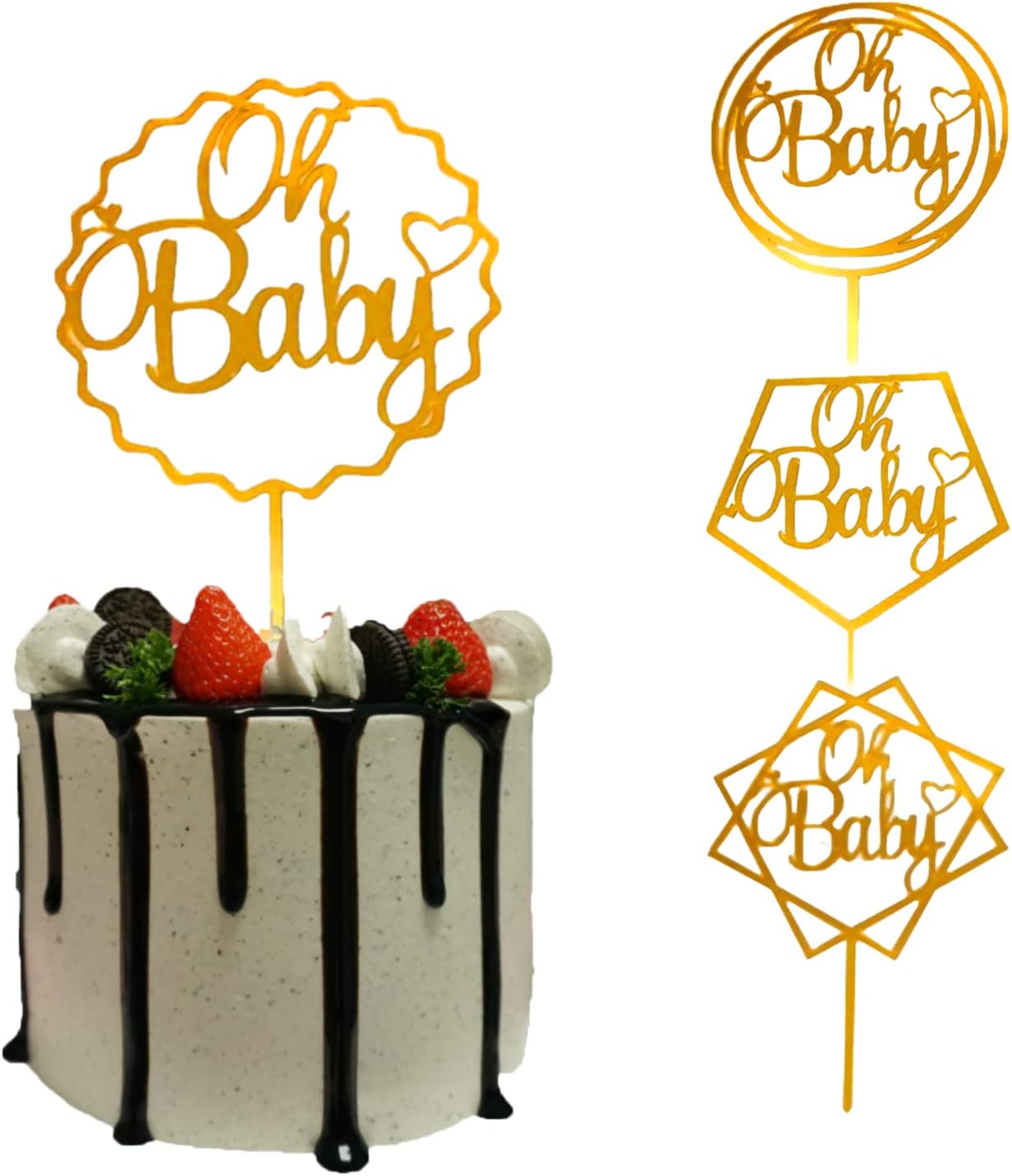 MOLIMER4 Pack Oh Baby Cake Topper Acrylic Glitter Gold Baby Shower