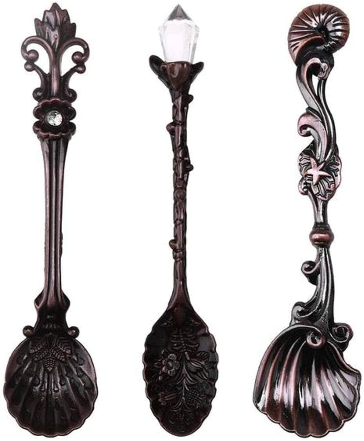 Łyżka 3 sztuk/zestaw vintage kawa lody łyżka metalowy stop rzeźbione deser cukierki łyżeczka retro stołowe wystrój kuchenny dostawy Sztućce(Red Bronze)