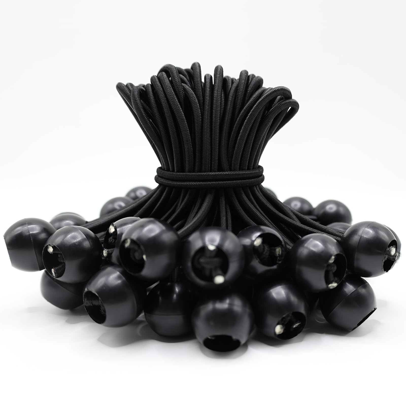 YUNSHANGHE Pack of 50 Bungees with Ball, Tarpaulin Tensioners with Ball 15 cm, Rubber Straps with Ball, Rubber Loops, Tent Rubbers Expander Loops for Tarpaulins, Posters, Tent Banner Gazebos, Black