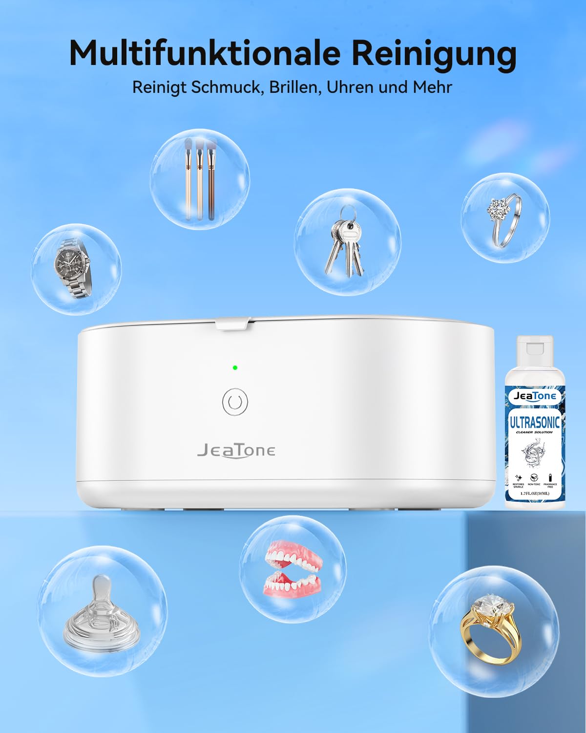 Jeatone Ultraschallreinigungsgerät Brille,Ultraschallreiniger 600ml 46KHz,Ultraschallgerät Ultrasonic Cleaner für Brillen Schmuck Uhren Zahnschiene Zahnprothesen Kontaktlinsen Glasses Jewelry Aligner
