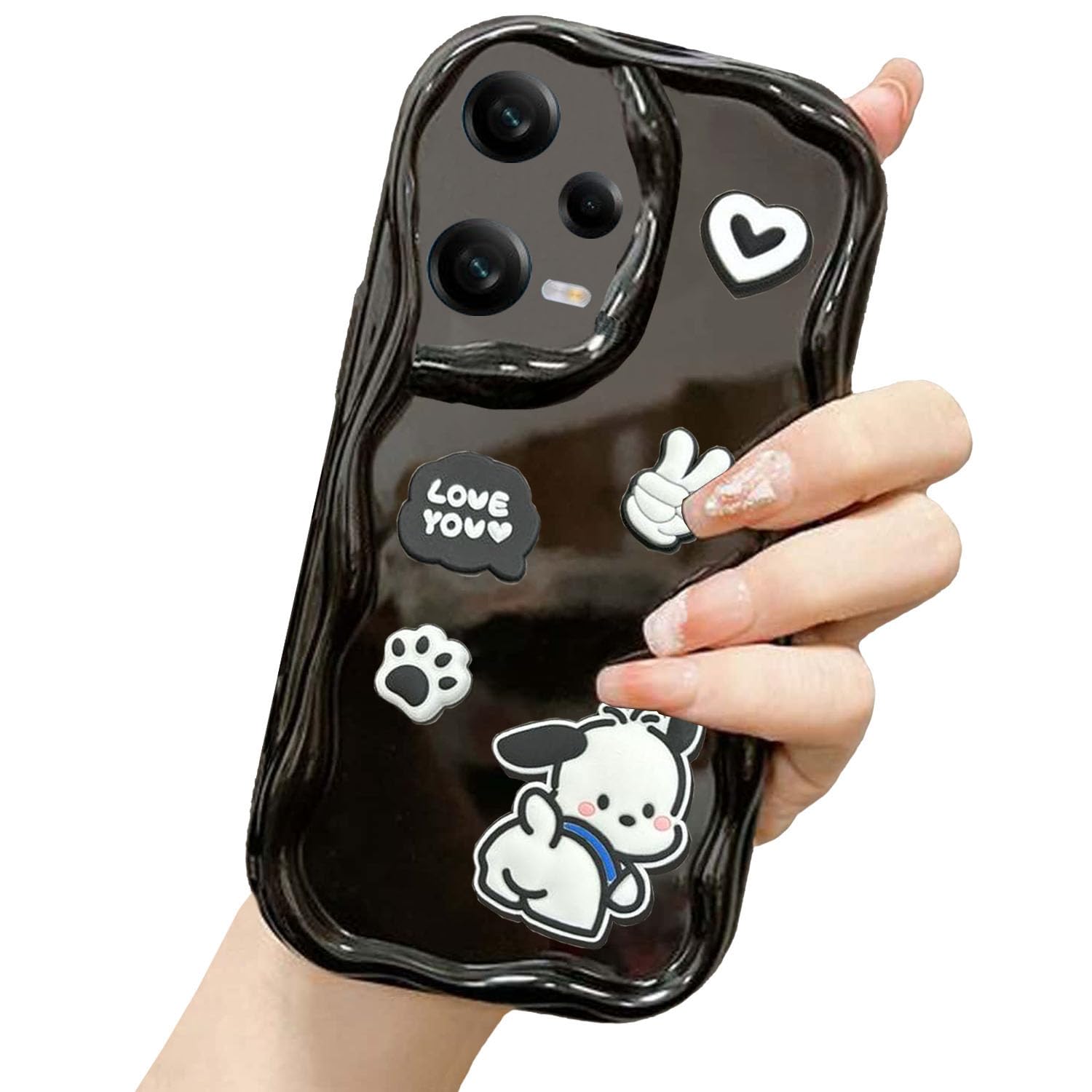 KC Back Cover for Mi Redmi Note 12 5G & Poco X5 5G, 3D Cute New Curly Wave Frame Cartoon Characters and Puppy Shockproof Soft Bumper Silicone Case with Camera Protection (Black) (B0CVNBMNRK) Amazon Price History, Amazon Price Tracker