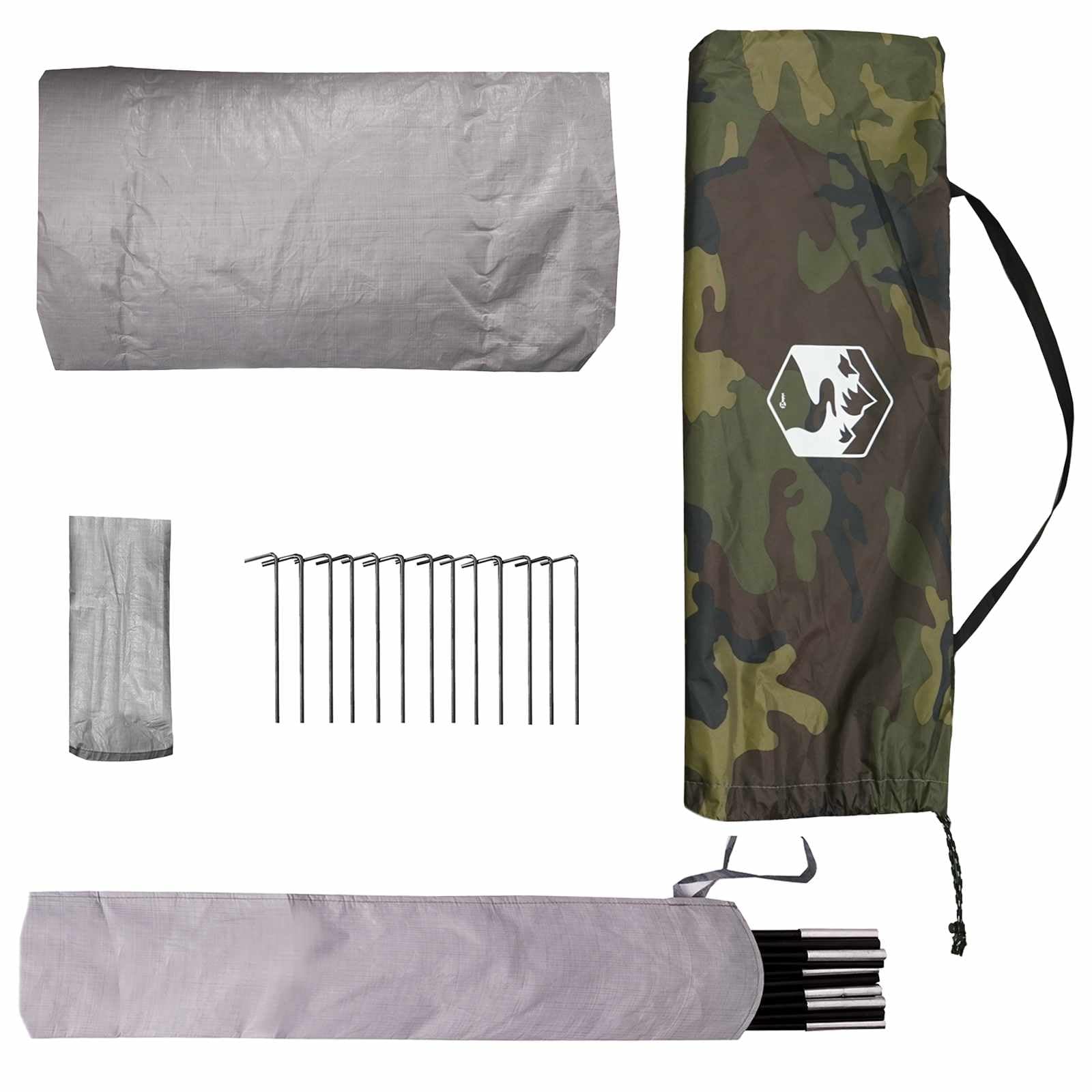 vidaXL Namiot turystyczny Camouflage dla 2 osób, nowoczesny, lekki namiot, przenośny stojak, kompaktowy materiał kempingowy, odporny na warunki atmosferyczne, łatwy montaż