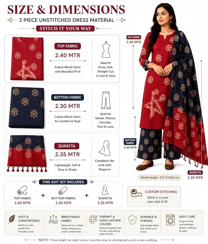 Image of STB-SILK TEXTILES BHAGALPUR Salwar Suit Cotton Silk Batik Print Dress Material Unstitched Suits Piece With Dupatta Dress material for women & girls