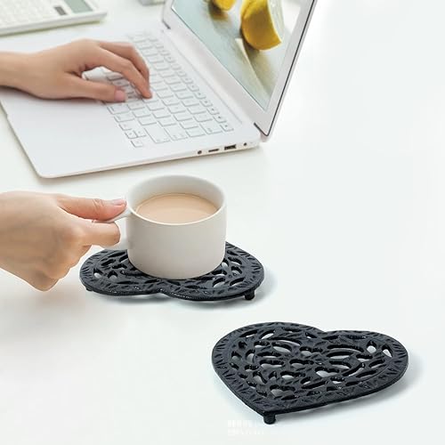 Miniatura 2 de GDYOOSHOW Salvamanteles de hierro fundido para encimera de cocina o mesa de comedor, diseño de corazón, almohadilla caliente de metal con clavijas