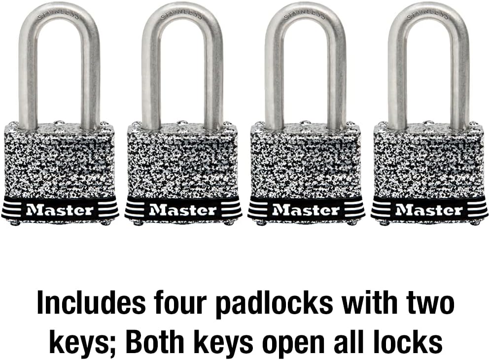 Master Lock 3SSQLF Stainless Steel Outdoor Padlock with Key, 4 Pack Keyed-Alike