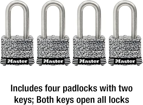 Miniatura 6 de Master Lock 3SSQLF - Candado de acero inoxidable para exteriores con llave, paquete de 4 unidades, color plateado