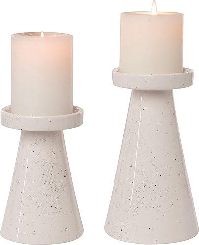 Transpac Speckled White - Juego de 2 portavelas de cerámica de 8 x 4.75 pulgadas