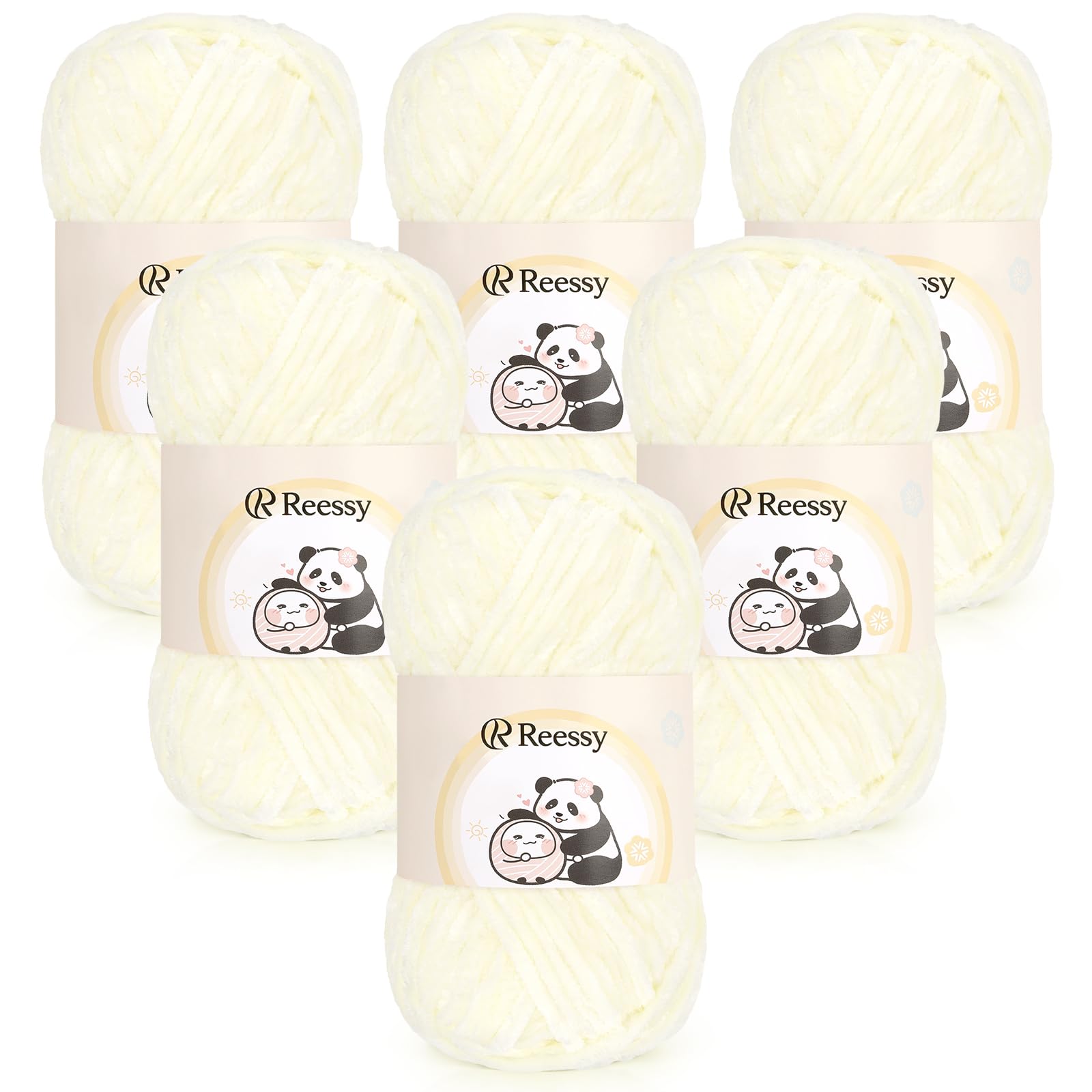 Reessy Chenille Yarn 600g(6×100g), Super Soft Fluffy Velvet Yarn Set, Thick Yarns Knitting Wool for Knitting and Crochet Amigurumi, Handbag, Blankets, DIY(Cream)
