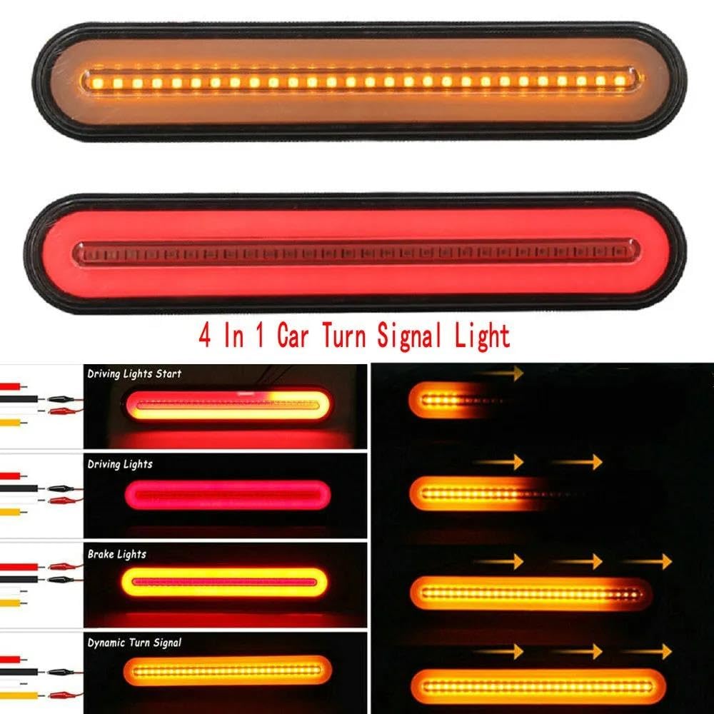 Piloto Trasero Faros Traseros Luz LED 4 En 1 para Remolque Camión Luz LED Resistente Al Agua Luz Trasera LED Roja Y Amarilla para RV Accesorios Luz De Señal Fluida 3D 100LED(3 in 1,2 Piezas)