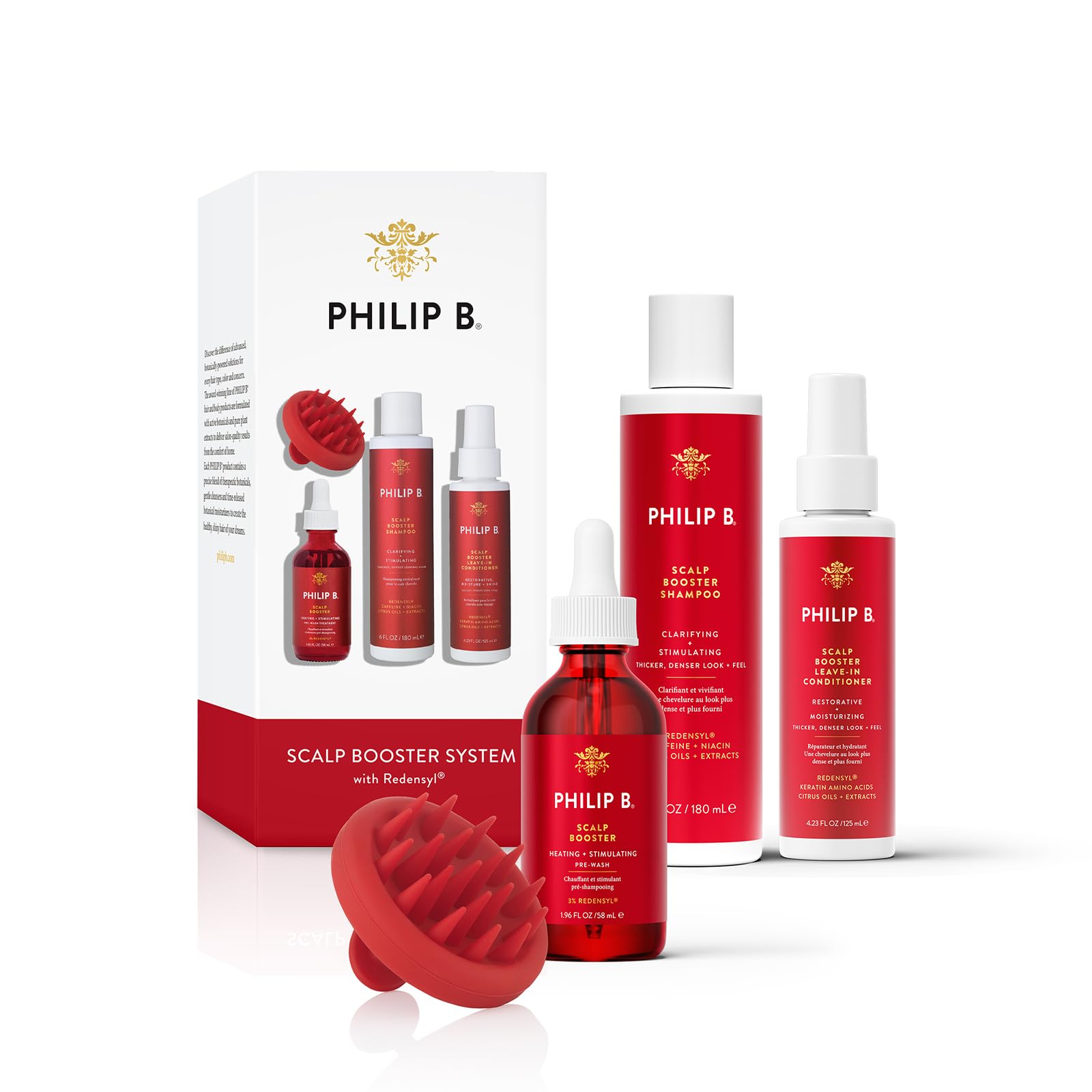 Philip B. Scalp Booster System - Includes Pre-Wash Scalp Treatment, Shampoo, Leave-In Conditioner and Scalp Massager