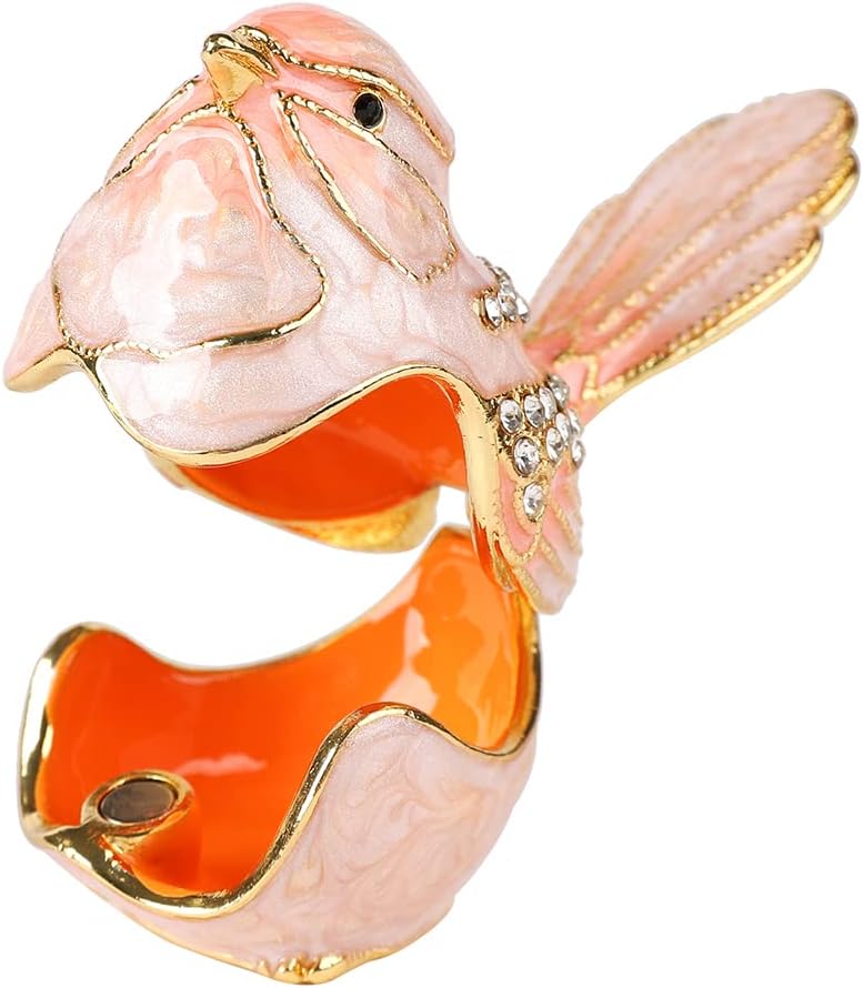 Pink Little Bird Trinket Boxes Hinged Hand-Painted Enameled Jewelry Box Animals Ornaments Craft Gift for Home Decor - Image 3