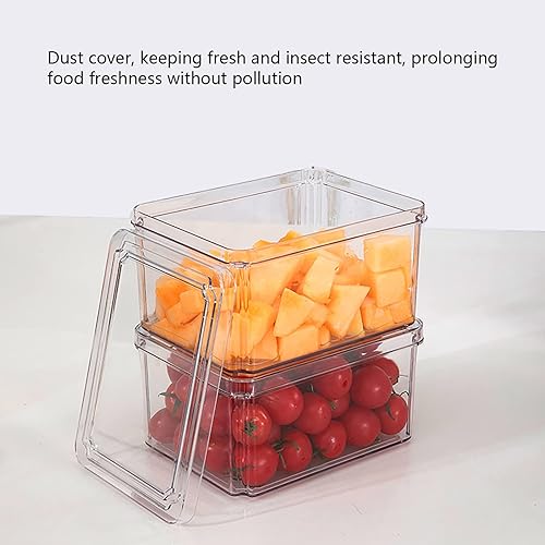 Miniatura 4 de Paquete de 3 recipientes apilables de plástico transparente con tapas, contenedores de almacenamiento de verduras, contenedores organizadores para