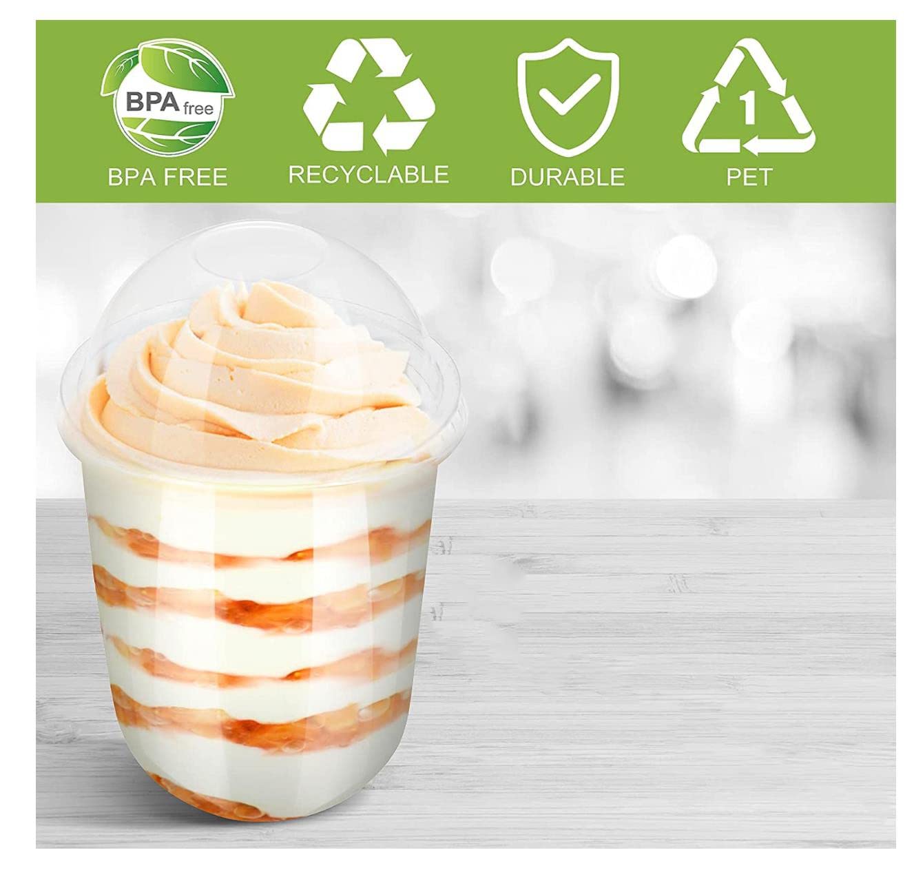 Buy FUFU Plastic Cups with Dome Lids Plastic Dessert Cups with Lids No