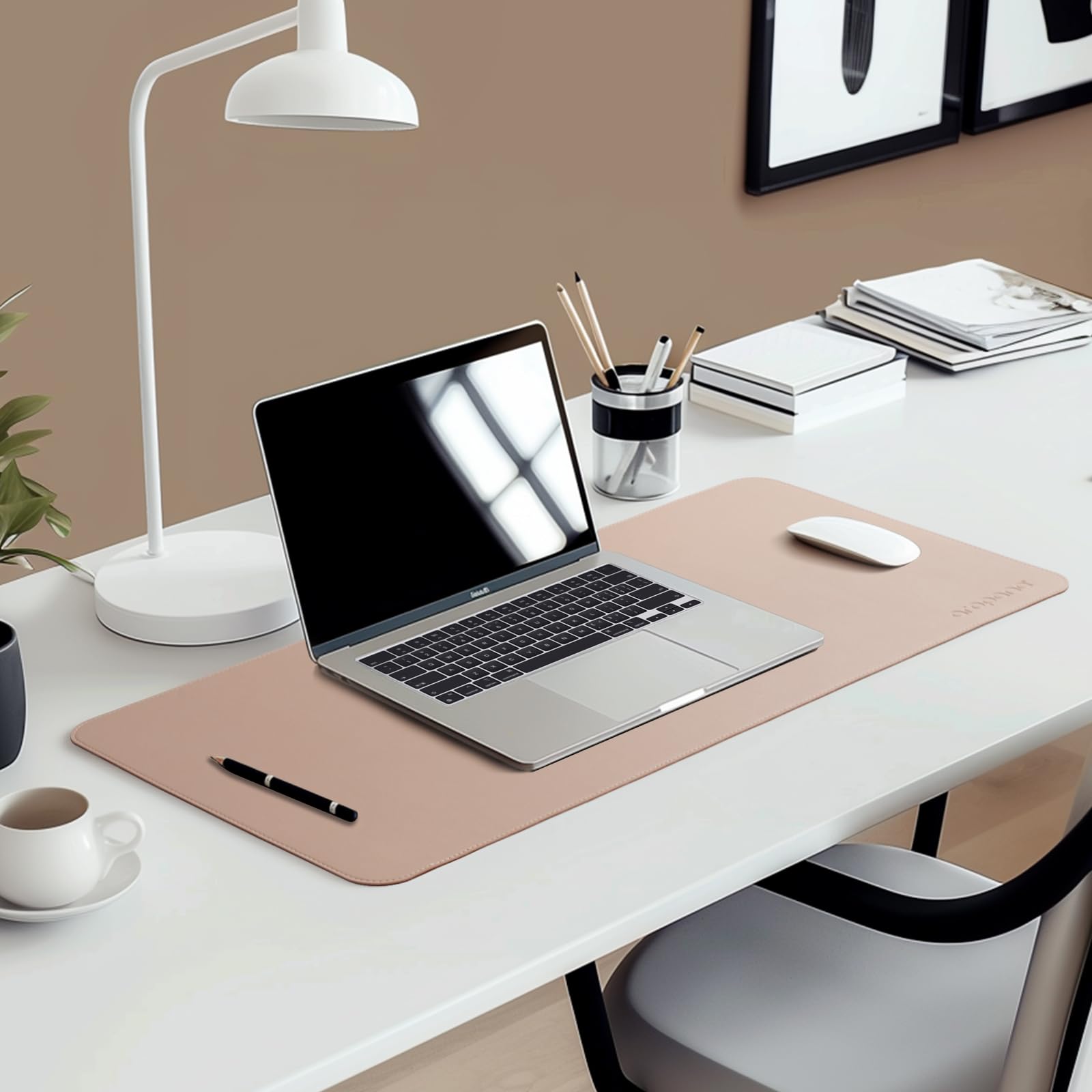 AROPANA Vegan Leather Desk Mat 60x35cm | Large Reversible Mouse Pad & Computer Table Protector | Dual-Side Waterproof Extended Laptop Pad with Edge-Stitched Design (Apricot and Orange) 4