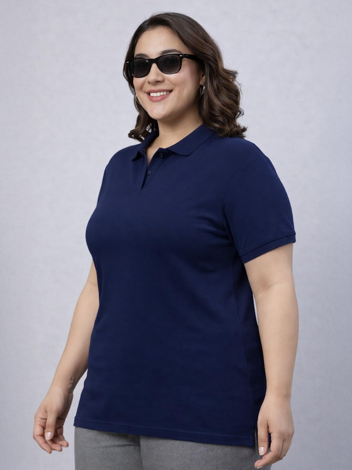 Junebérry® Polo da donna taglie forti, in cotone di alta qualità, vestibilità regolare, polo da donna in tinta unita (3XL-5XL)