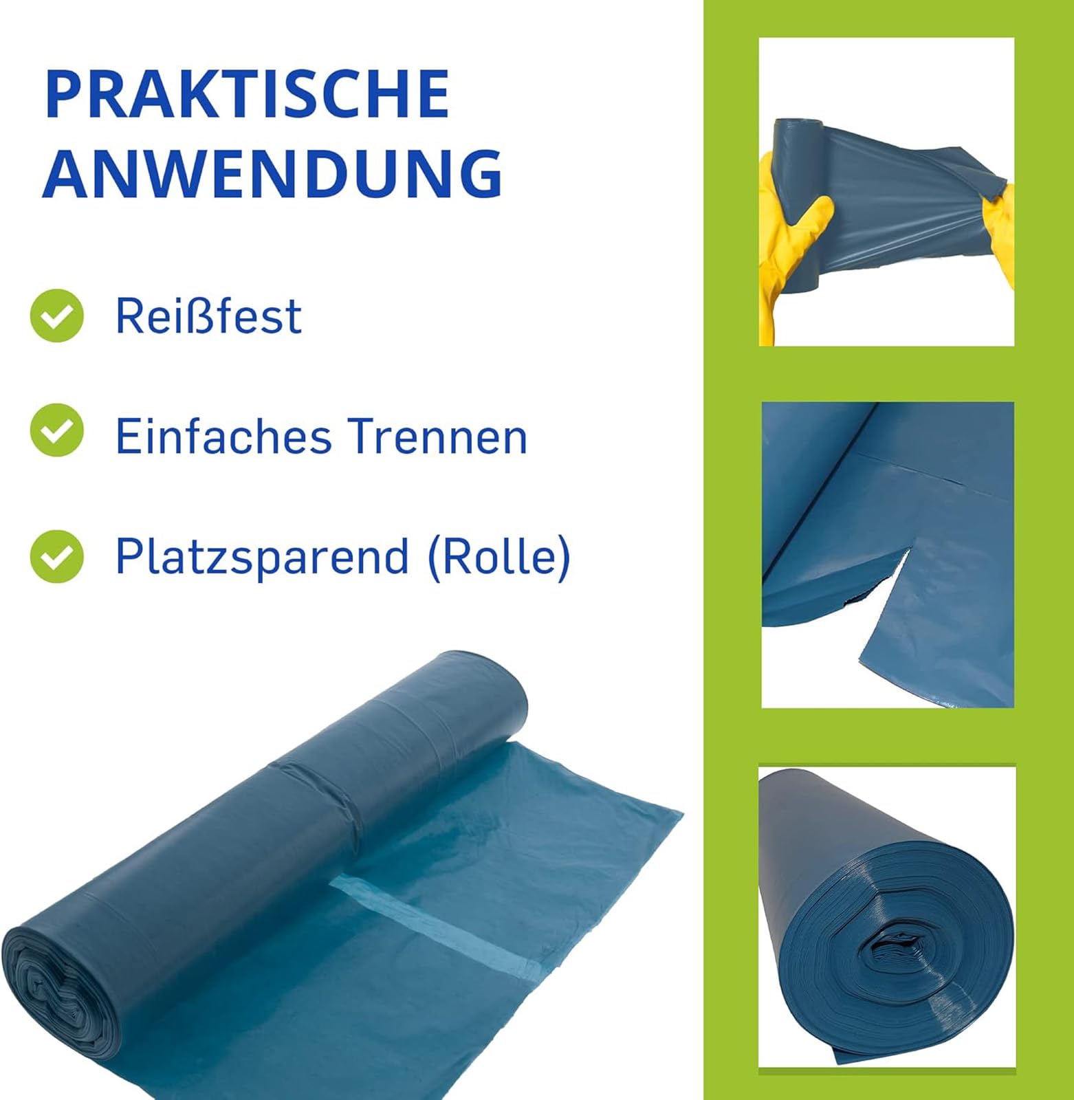 Hossi's Wholesale Worki na śmieci, 120 l, bardzo mocne, 60 my, 125 sztuk, 5 rolek worków na śmieci, odporne na rozerwanie, niebieskie, 700 x 1100 mm, LDPE, stabilne worki na śmieci, do gospodarstwa