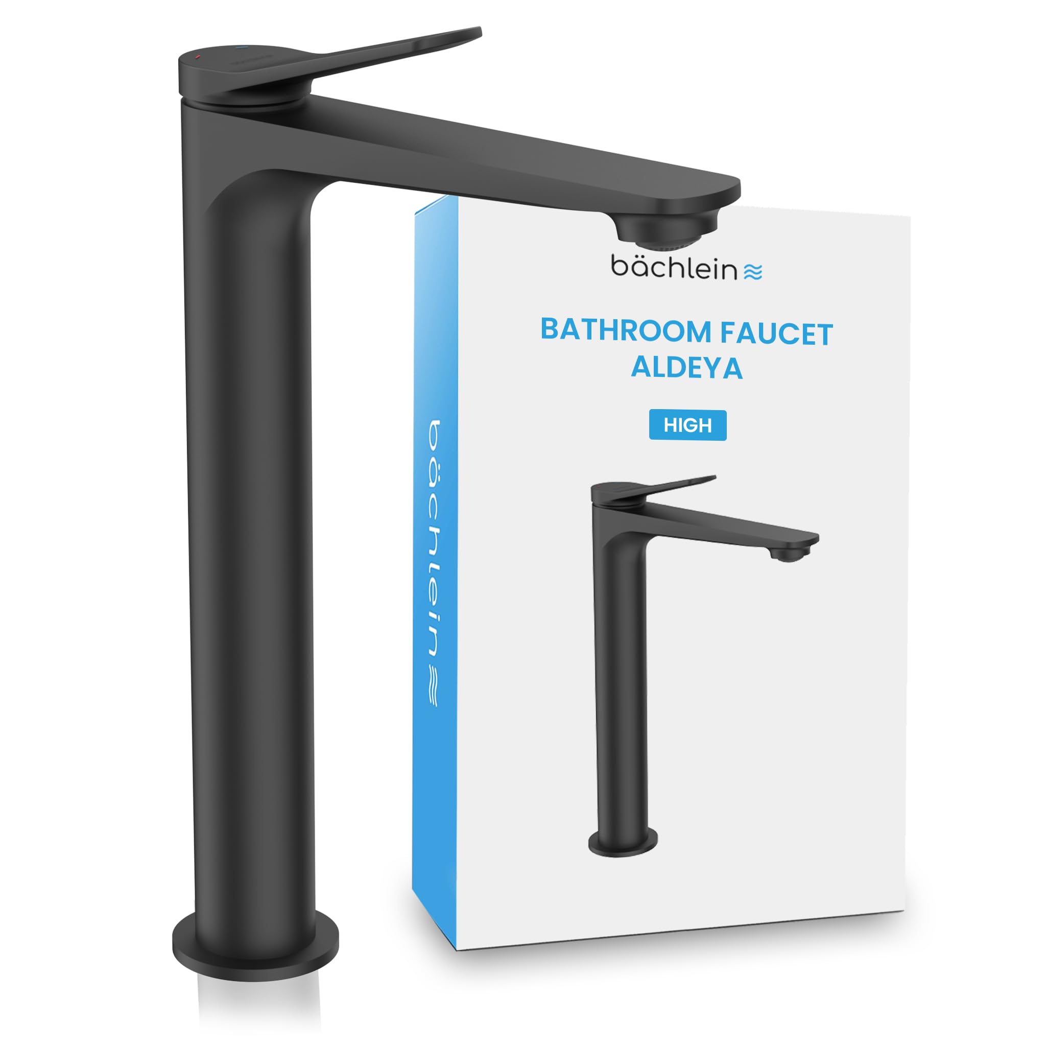 Bächlein Aldeya Modern Design Bathroom Sink Mixer Tap, Extra Tall Single Lever Basin Mixer Tap with Mounting Kit Matt Black