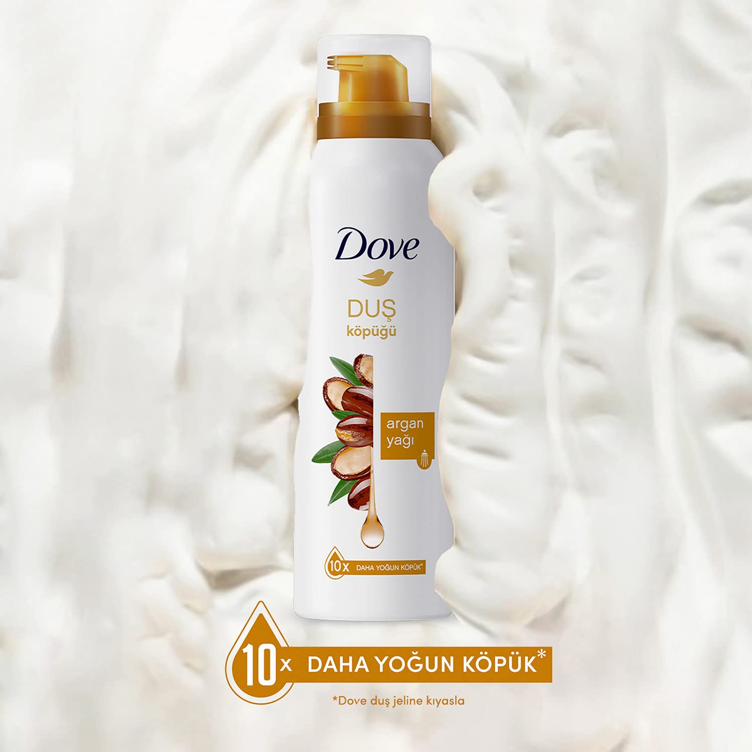 Dove Argan Yağı Duş Köpüğü,10 Kat Daha Yoğun Köpüğe Sahip Kremsi Formül, 200 ml, Beyaz