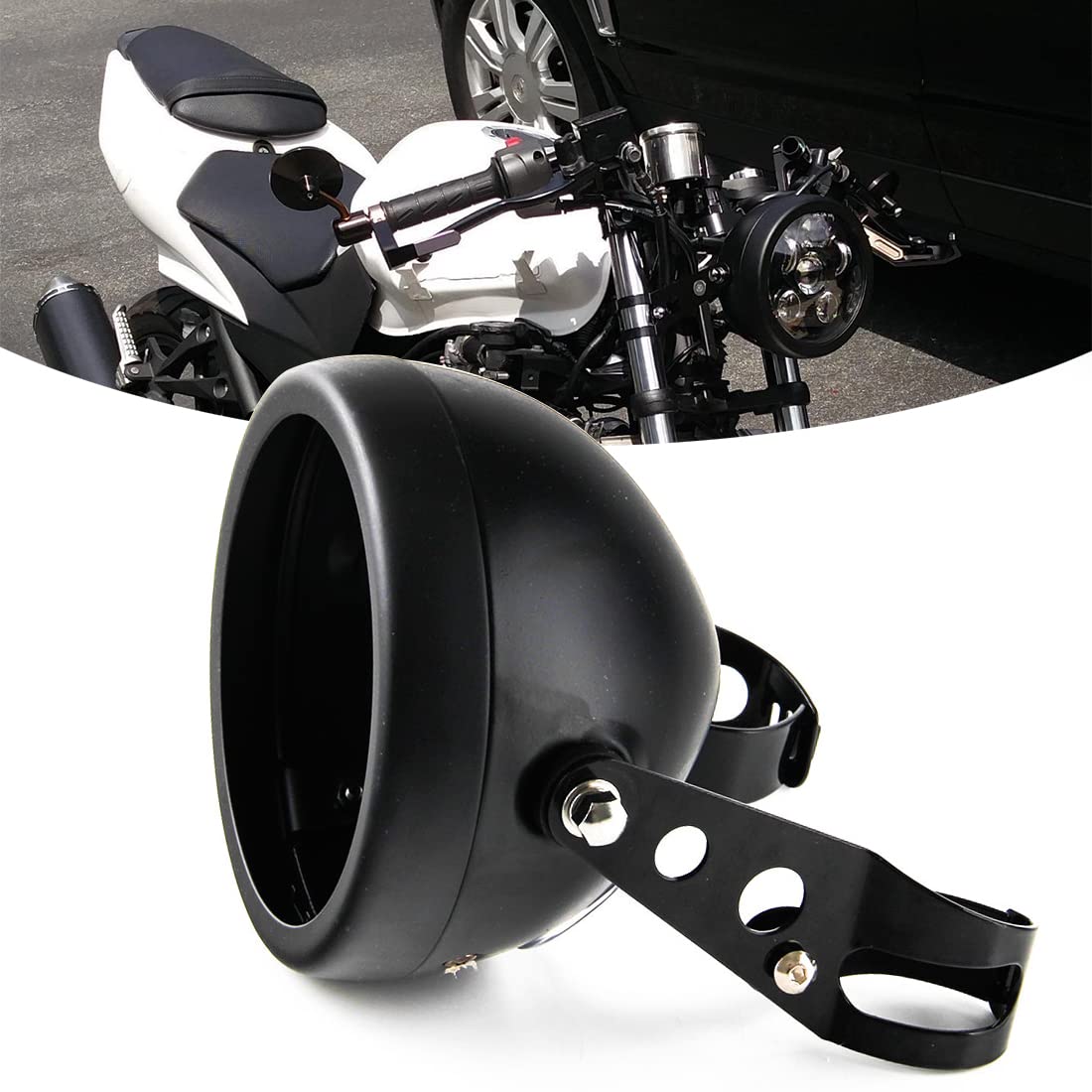 5 3/4 5.75 pouces Led phares logement seau compatible avec moto Harley-Davidson(noir)
