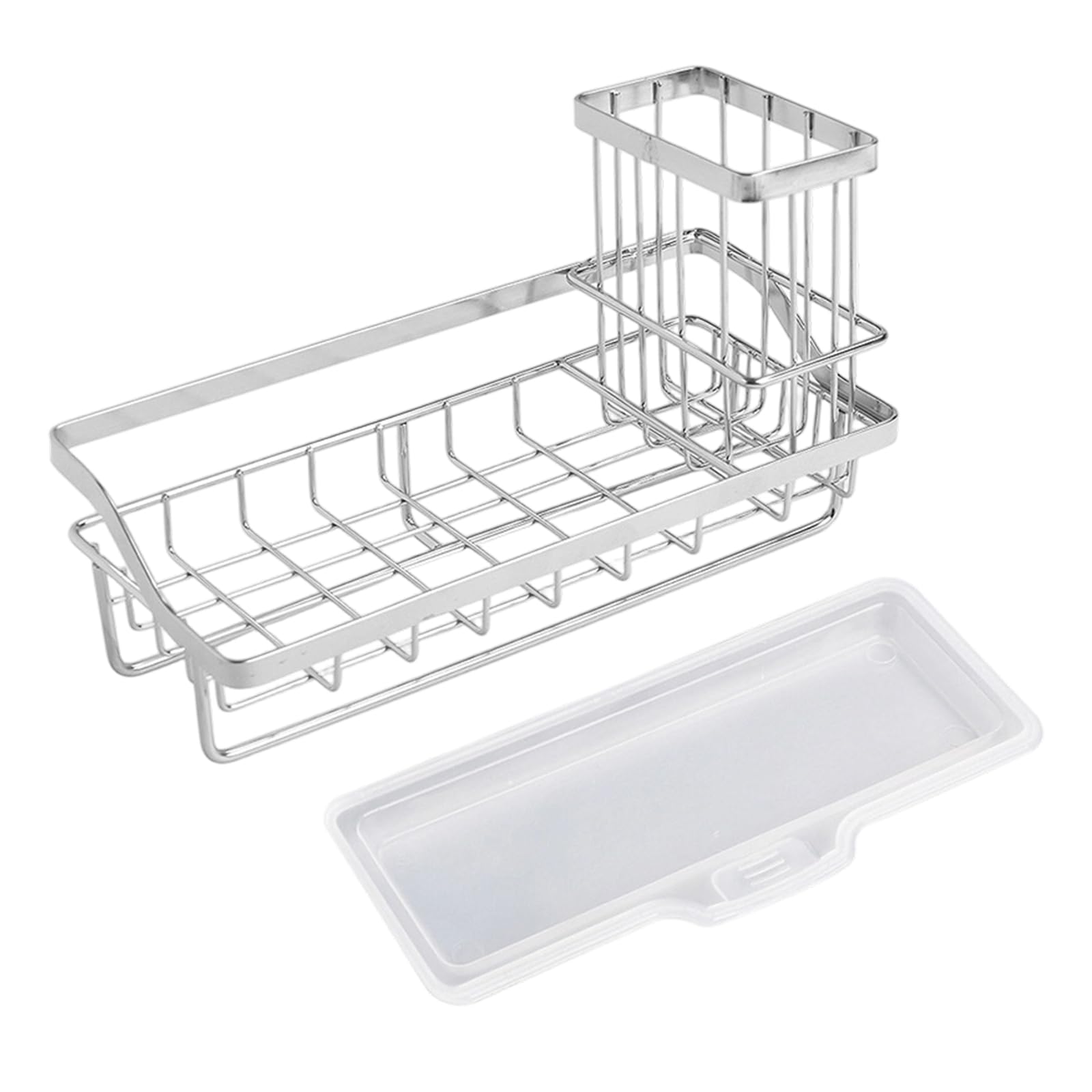 Organized Countertop Rack for Sponges Brushes and Soap with Removable Tray Keeping Sink Area Freshing Organized Countertop Rack for Sponges Brushes and Soap with Removable Tray Keeping Dry Area