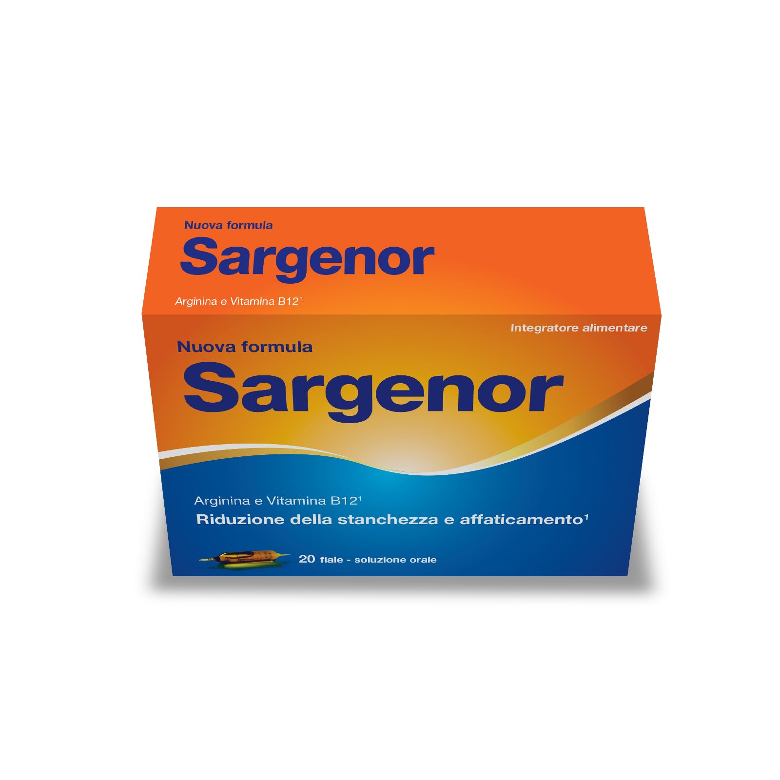 Sargenor, Integratore Alimentare con Arginina e Vitamina B12, Utile in Caso di Stanchezza Fisica e Mentale, Confezione da 20 Fiale