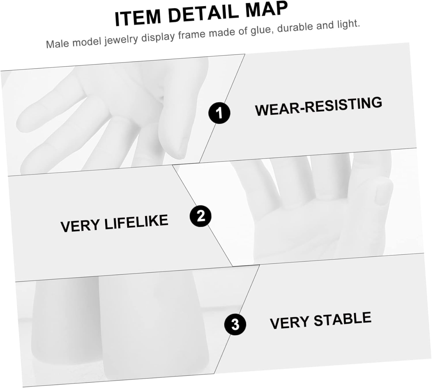 Male Hand Mannequin Display 2 Pieces Desktop Jewelry Holder for Rings Bracelets Watches Hollow Lightweight Hand Model for Craft and Jewelry Making