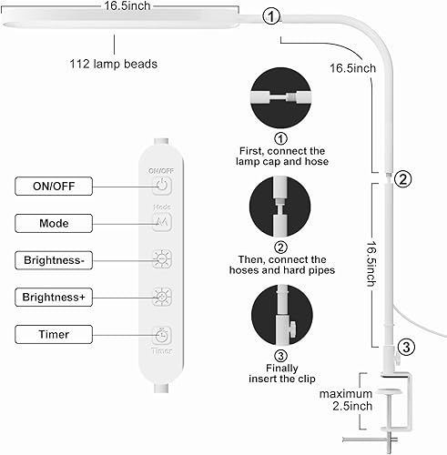 Miniatura 3 de SKYLEO Lámpara de escritorio LED - Luz de escritorio de 33.5 pulgadas - Cuello de cisne flexible - 5 modos de color x 11 niveles de brillo - 1300LM