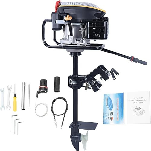 9 HP 4 Stroke Outboard Motor - 225CC Single Cylinder Gas Engine, Air Cooling, Heavy Duty Long Shaft for Inflatable & Iron Boats