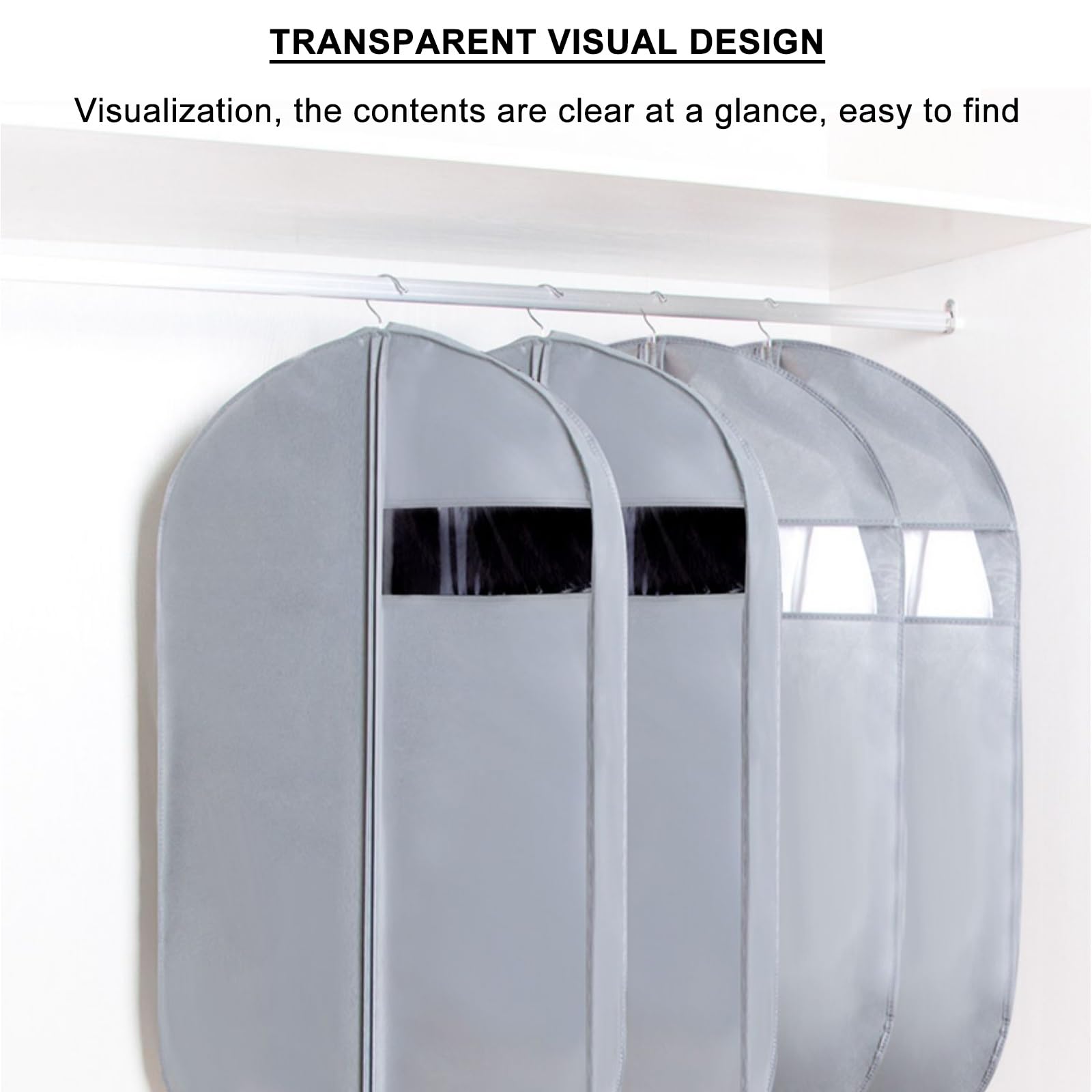 Custodie per Abiti 5 Confezioni, Borsa Porta Abiti da Viaggio, Copriabiti con Finestra in PVC Trasparente, Sacchetti per Vestiti Appesa per Maglioni, Cappotti, Vestiti(Gray,23.6x39.3in)