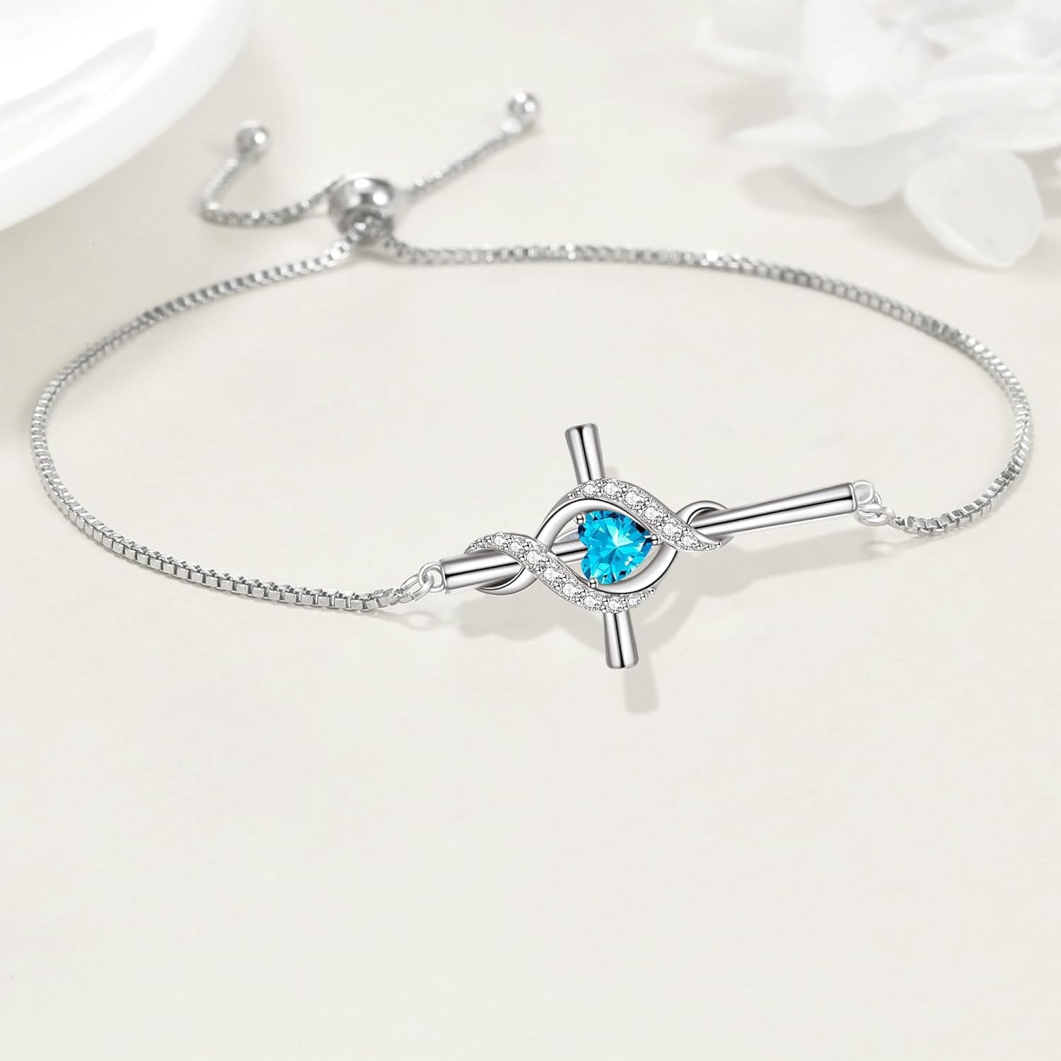 ONEFINITY Cross Bracelet for Women 925 Sterling Silver Cross Birthstone Pendant Bracelet Infinity Cross Religious Jewelry Gifts for Women - Image 3