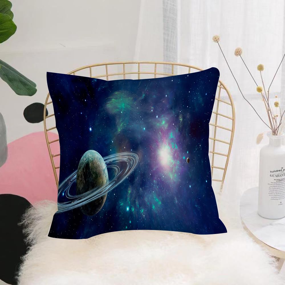 Hyosxw Space Scene. Blue Colorful Nebula With Two P - A9 Cushion Cover,Throw Pillow Case Home Decorative For Living Room Bedroom Sofa Chair 18X18 Inch,Space Scene. Blue Colorful Nebula With Two Planets. Elements Furnished By Nasa.,Pillowcase 45X45cm