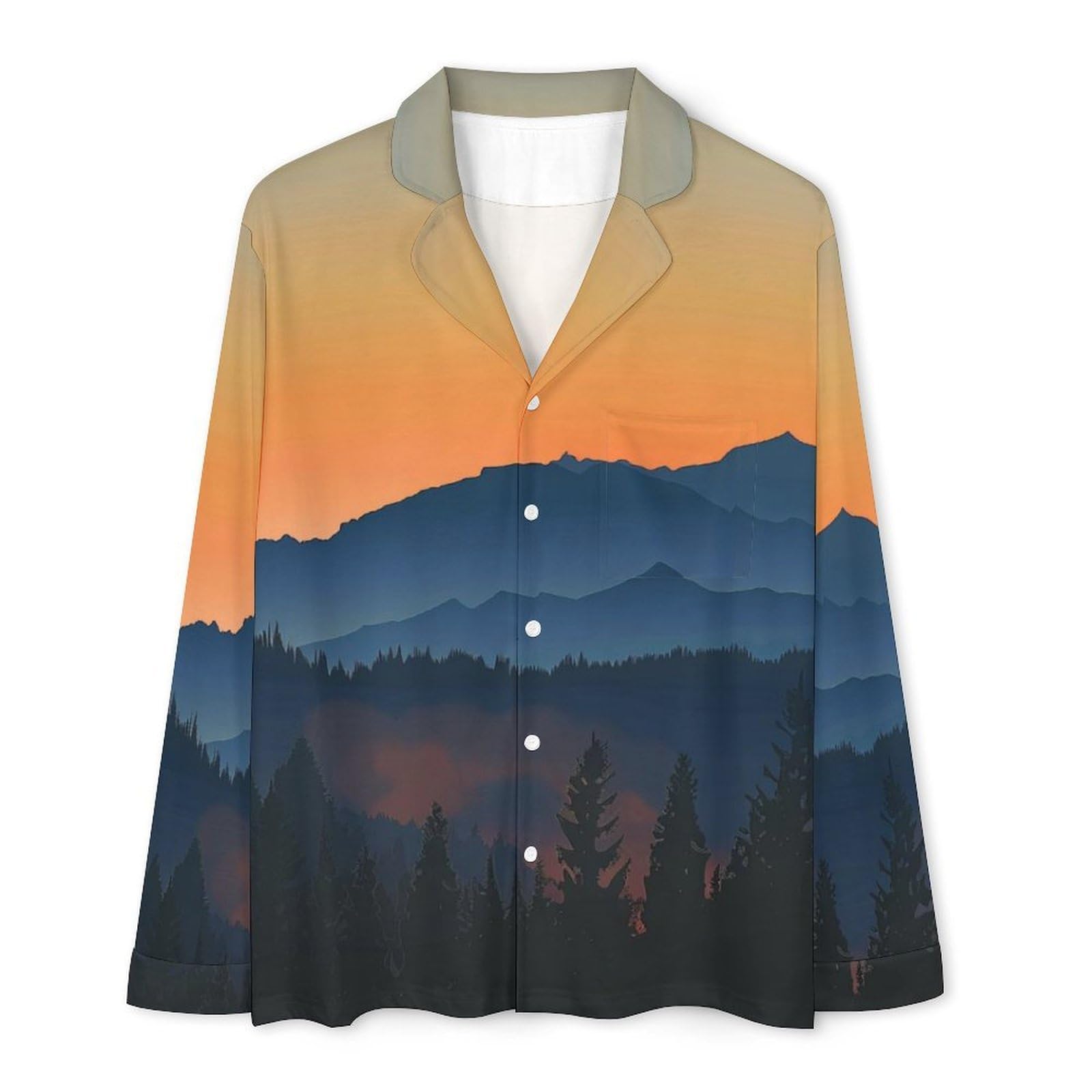 OLEETS Pigiama A Maniche Lunghe da Uomo - Paesaggio Montano Top E Pantaloni in 2 Pezzi Pigiama Casual E Ampio A Maniche Lunghe Morbido Autunnale E Invernale.