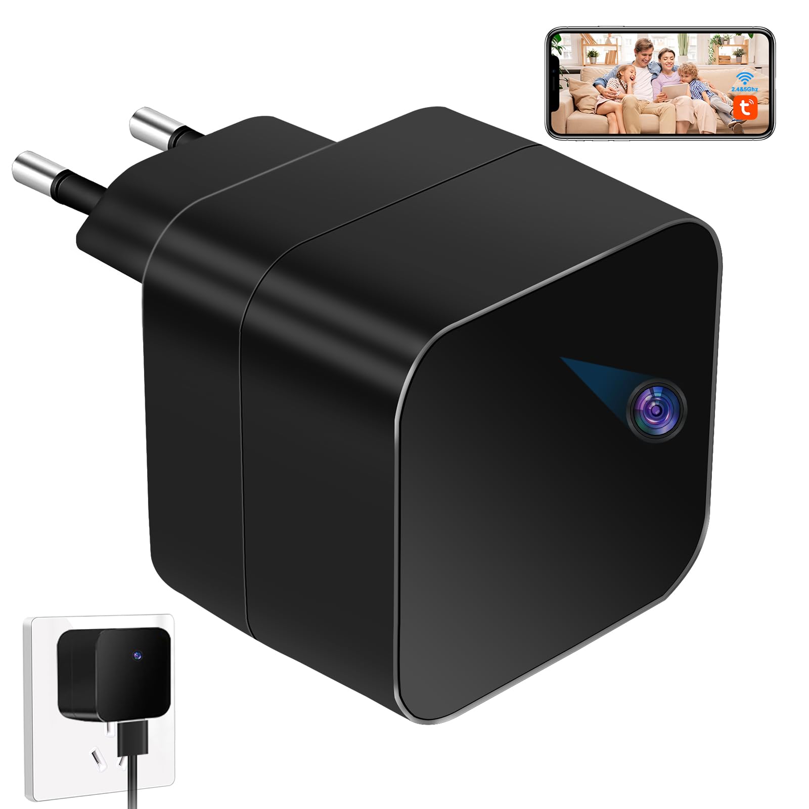 Cámara Oculta WiFi 5G, Cámara Espía con Cargador USB, Mini Cámara Espía Oculta HD 1080P con Detección de Movimiento y Grabación en Bucle para Visualización Remota Mediante Aplicación