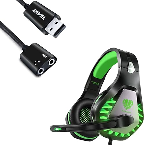 ENVEL Tarjeta de sonido USB+auriculares para juegos con micrófono para PC, PS4, PS5, Nintendo Switch, Xbox One X S
