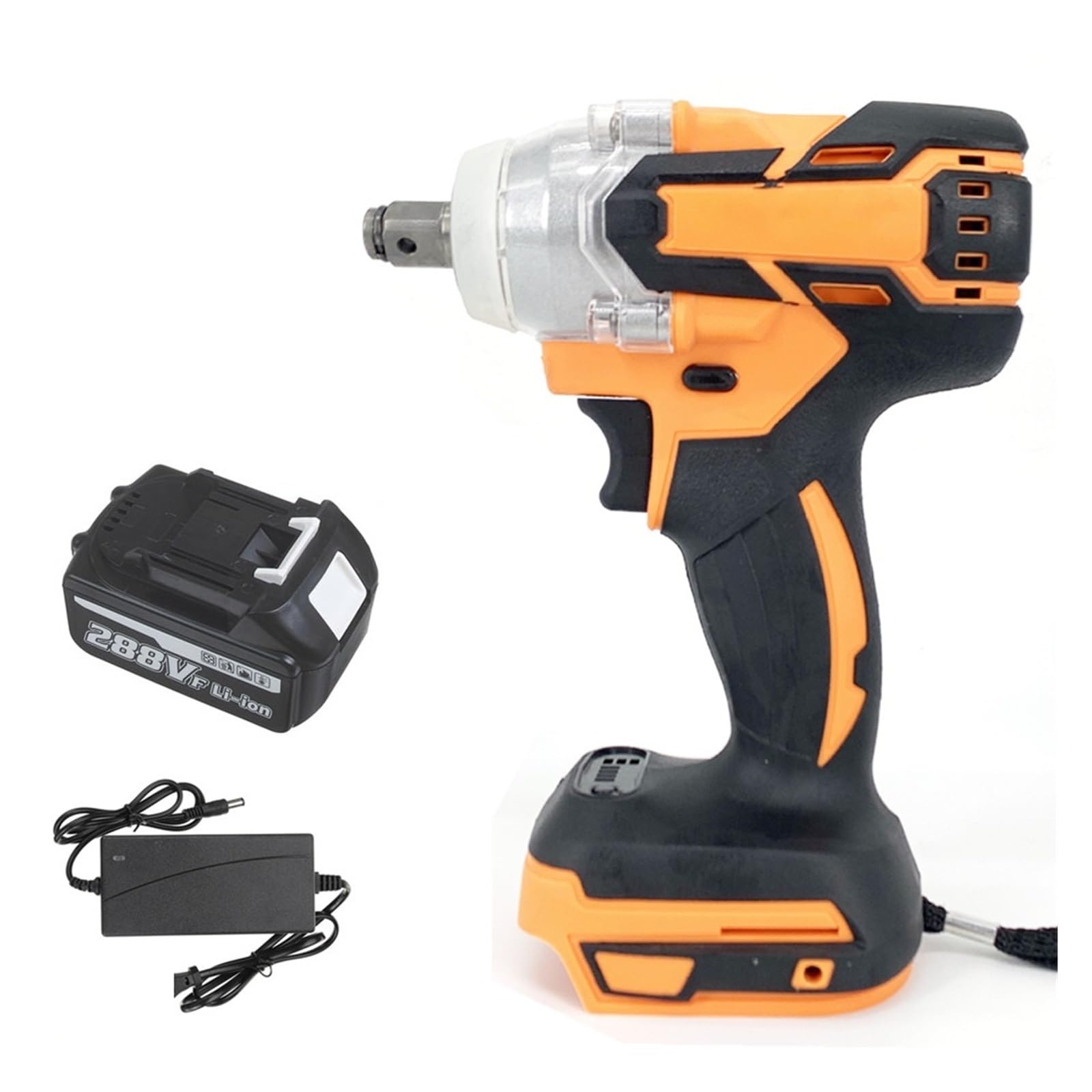 Wkrętarka Udarowa Bezszczotkowy Elektryczny Klucz Udarowy Akumulator 288VF 1/2" Klucz Bezprzewodowy Śrubokręt Elektronarzędzie Do Akumulatora 18V(1x Battery Orange)