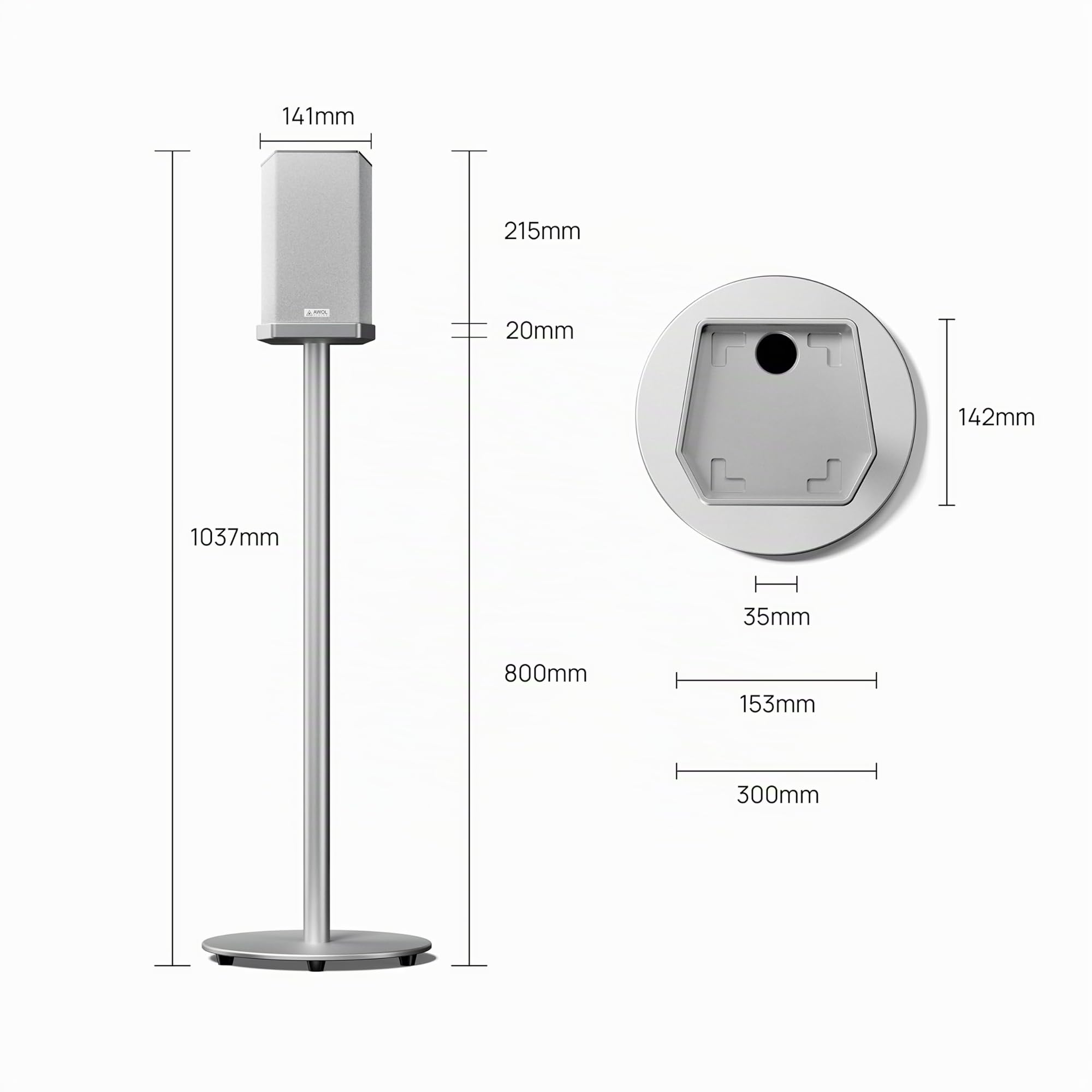 AWOL VISION ThunderBeat 5.5.2 Bodenständer 2er-Pack – Spezielle höhenverstellbare Lautsprecherständer für 5.5.2-Surround-Systeme, stabile Basis & maßgefertigtes Design (max. 4 kg Belastung)