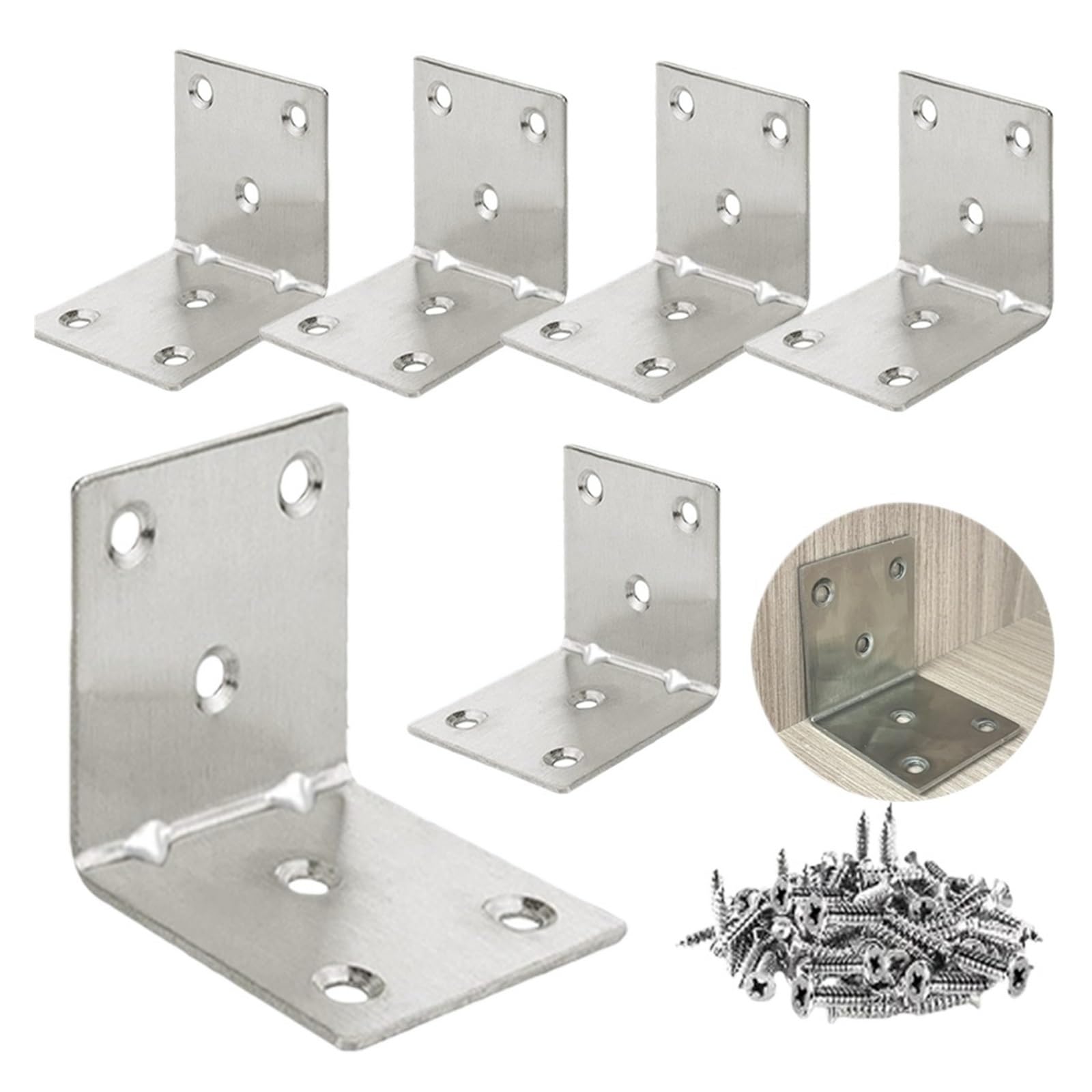 Soporte de ángulo de acero inoxidable resistente en forma de L de 90 grados para soporte de madera | Soporte de esquina de metal duradero para muebles y proyectos de bricolaje