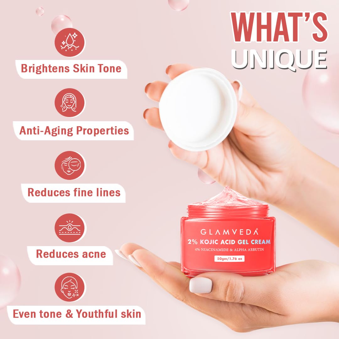 Glamveda 2% Kojic Acid Gel Cream with Niacinamide & Alpha Arbutin