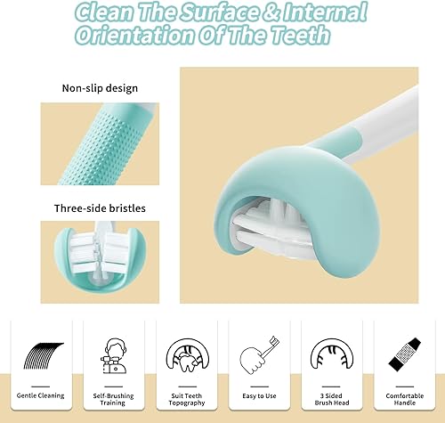 Miniatura 2 de TEKINGMU Cepillo de dientes de 3 caras para niños pequeños, cerdas suaves, cepillo de dientes para niños, cepillo de dientes sensorial para autismo,
