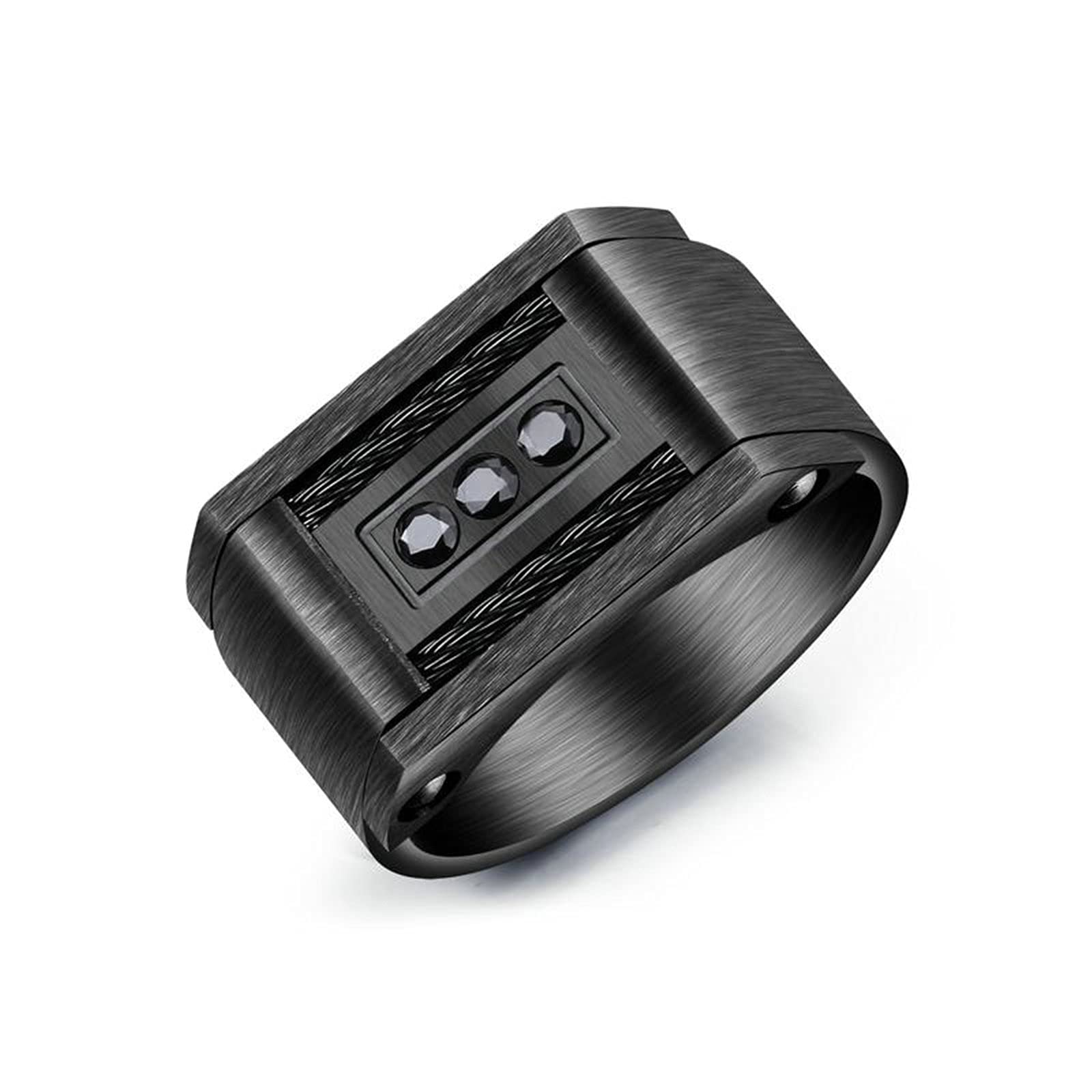 AmDxD Anillo de acero inoxidable para parejas, diseño de corazón, color blanco y negro, W66.5 & M54, Acero inoxidable, circonita cúbica,