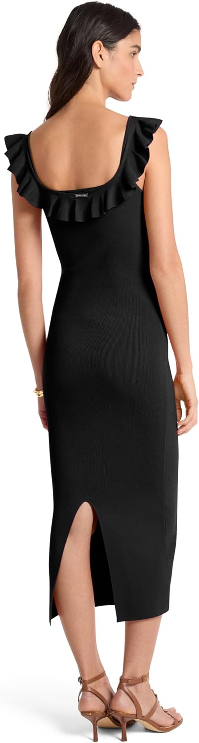 Michael Kors Women's Sequin Neck Ruffle Midi Dress