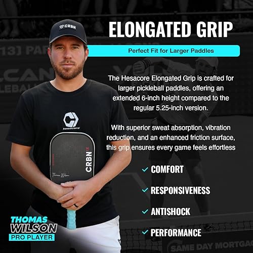 Miniatura 5 de Pala de Pickleball con Agarre Alargado Original - 15 cm - Sensación Regular - Cómodo para el Codo de Tenista, Fuerza de Agarre Aumentada, Menos