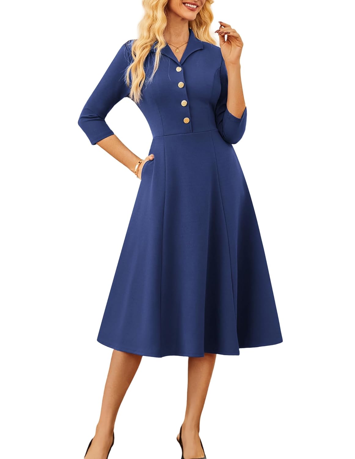 GRACE KARIN Fall Work Dresses for Women 2025 3 4 Sleeve Business Dress with Pockets A-Line Office Professional