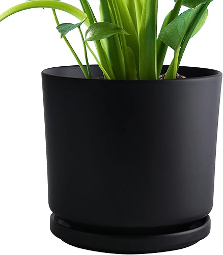 UMIAMOY Maceta cilíndrica de cerámica de 9.3 pulgadas, maceta para plantas de interior y exterior, flores, maceta de cerámica con orificio de